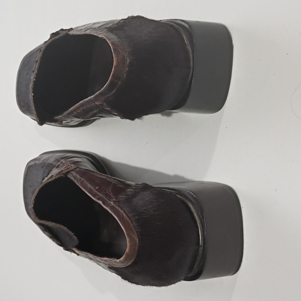 CEM Elegant Brown Leather Loafers with Faux Croc and Calf Hair Square Toe Sz 10M - Picture 8 of 16